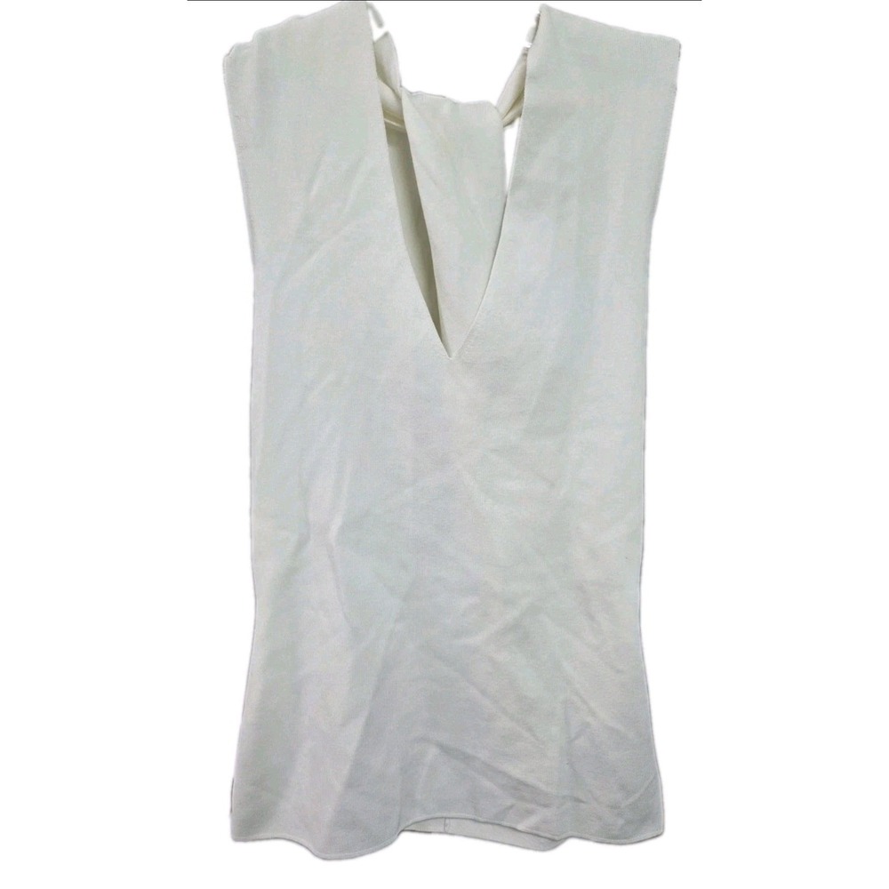 Reiss Hayley V Neck Fitted Top White Sleeveless Twist Back Knit Blouse Size M